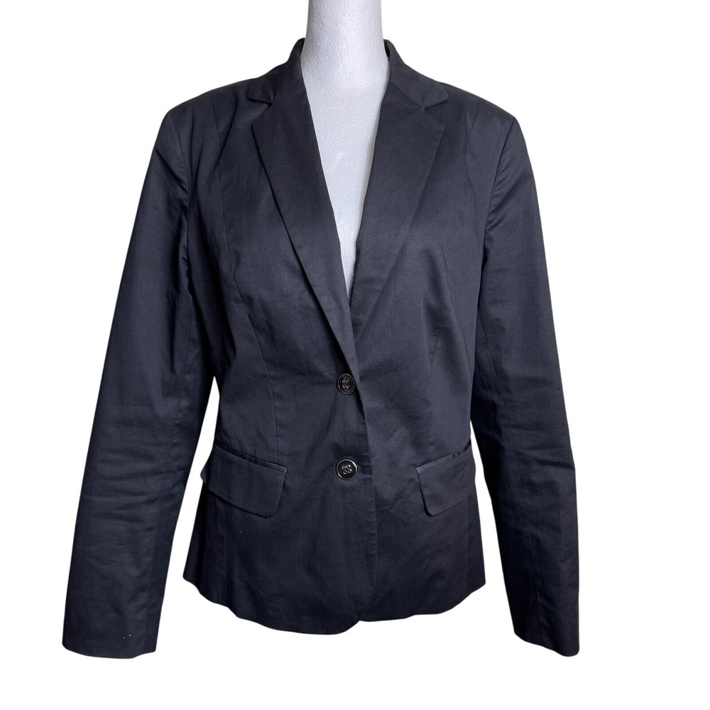 New York & Co 7th Avenue‎ Black Cotton Blend 2 Button Blazer Suiting Jacket 10